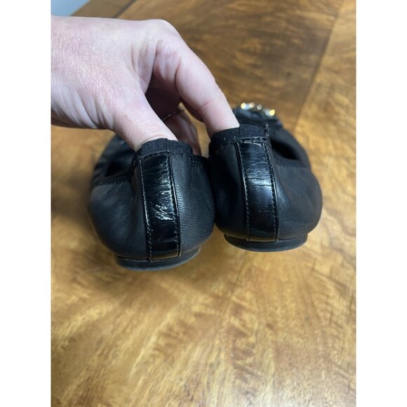 Lot Lindsay Phillips Women’s 9.5 Zip Black Genuine Leather Ballet Flats 2 Snaps - Picture 6 of 11